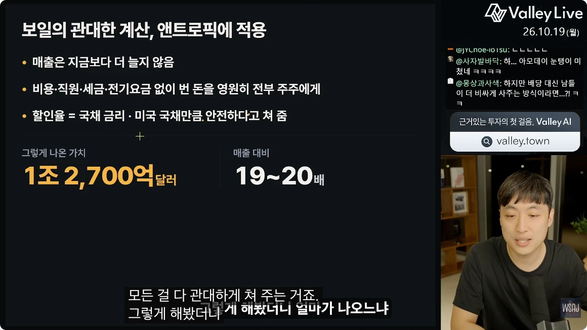 성장과 비용이 없는 영구연금으로 1조 2700억 달러를 계산한 영상 장면