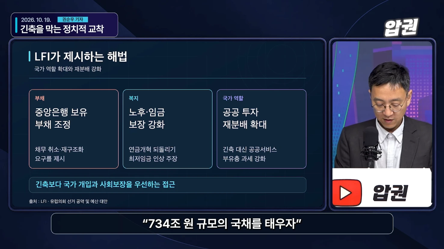 LFI의 부채 조정, 복지 강화, 공공투자 확대 구상을 정리한 영상